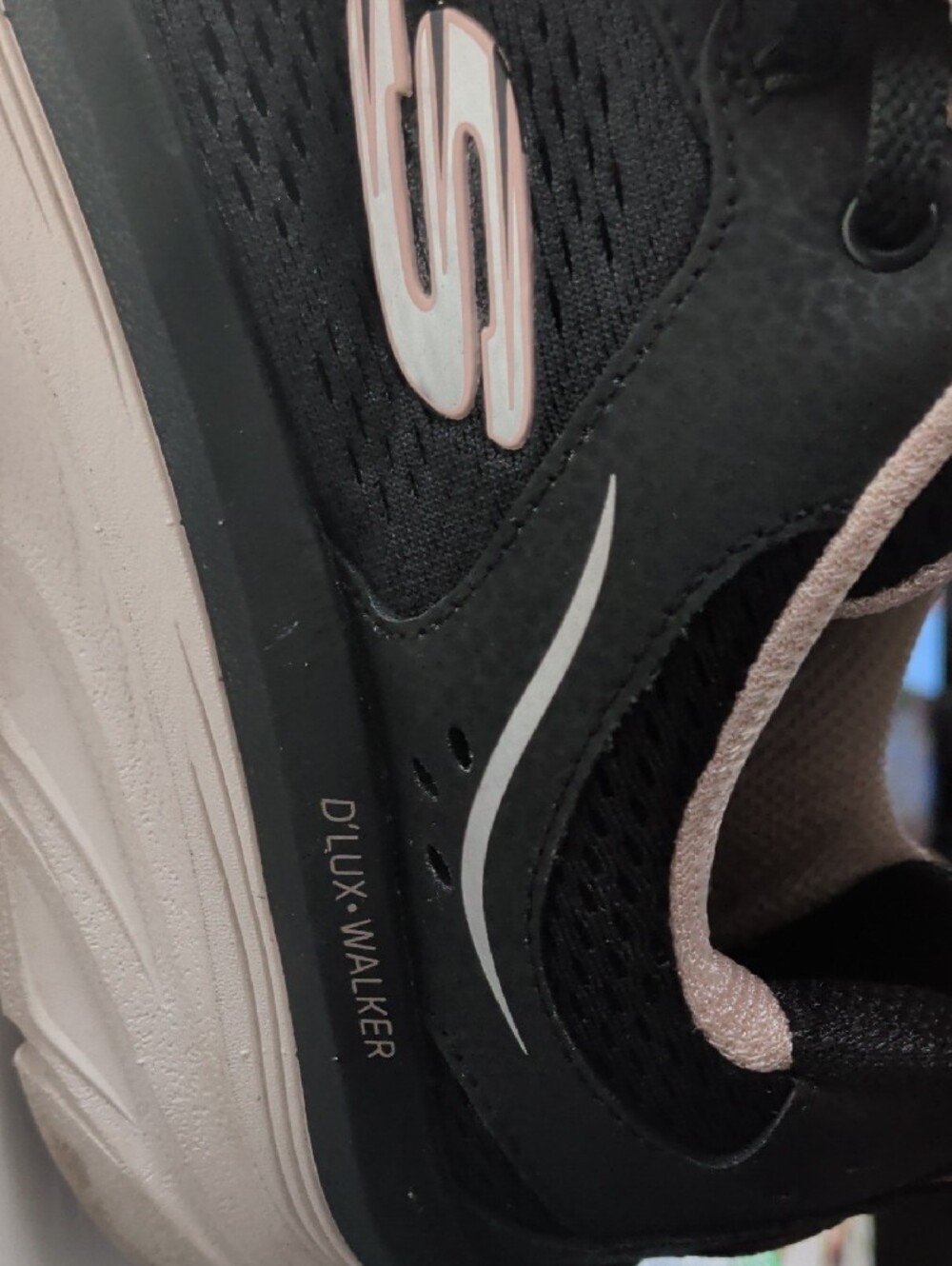 Skechers Black Athletic Walking Shoes with Light Pink Accents - Picture 5 of 6